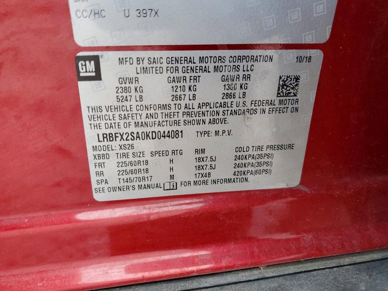Продажа на аукционе авто 2019 Buick Envision, vin: LRBFX2SA0KD044081, номер лота: 73058955