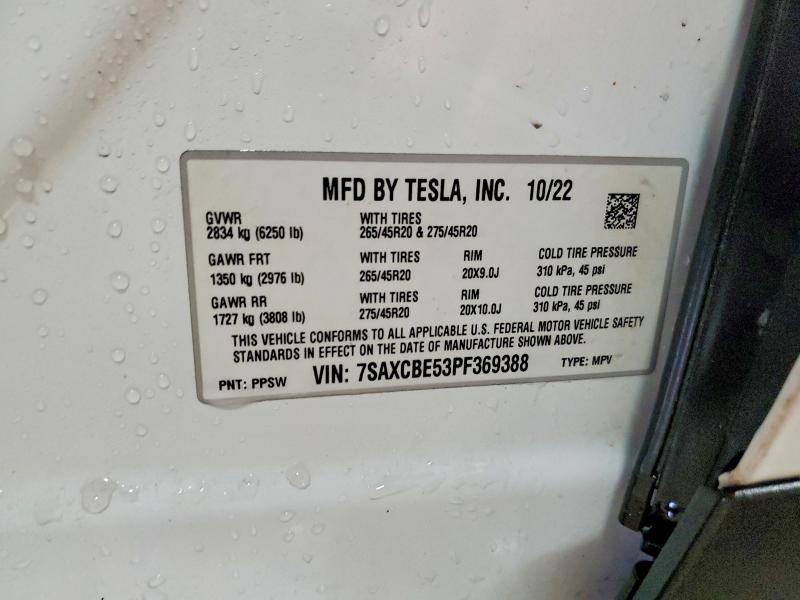 99907885 :رقم المزاد ، 7SAXCBE53PF369388 vin ، 2023 Tesla Model X مزاد بيع