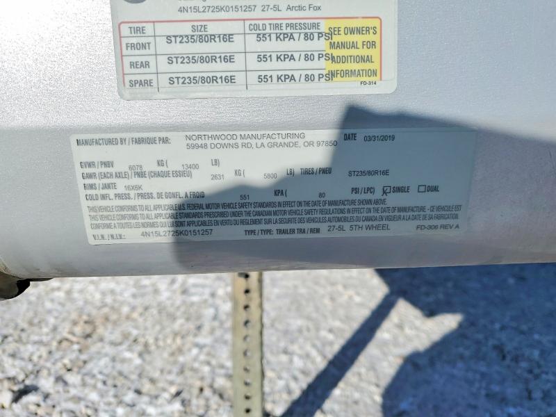 Продаж на аукціоні авто 2019 Arctic Fox Silver Fox, vin: 4N15L2725K0151257, номер лоту: 52208016