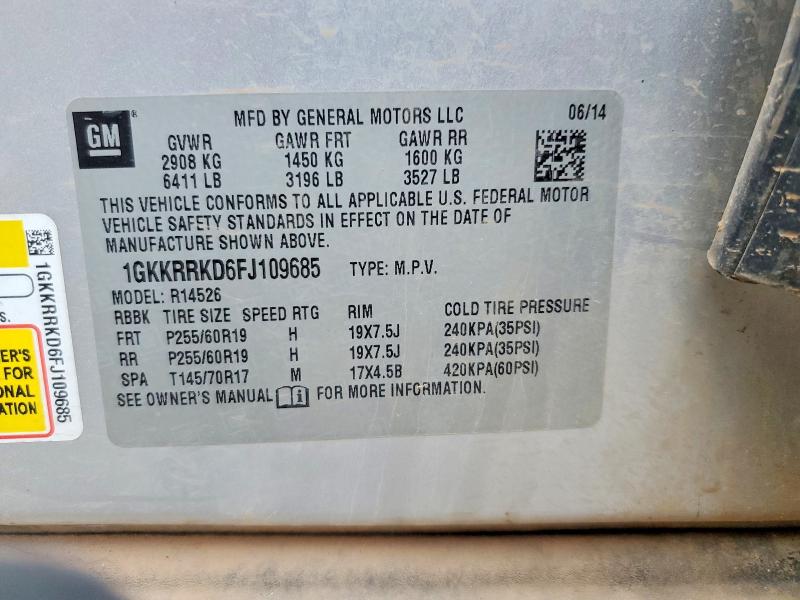 73015865 :رقم المزاد ، 1GKKRRKD6FJ109685 vin ، 2015 Gmc Acadia مزاد بيع
