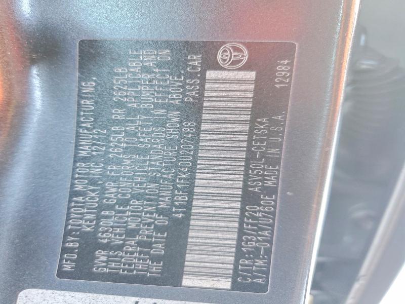 2013 Toyota Camry მანქანა იყიდება აუქციონზე, vin: 4T1BF1FK4DU207488, აუქციონის ნომერი: 73509415