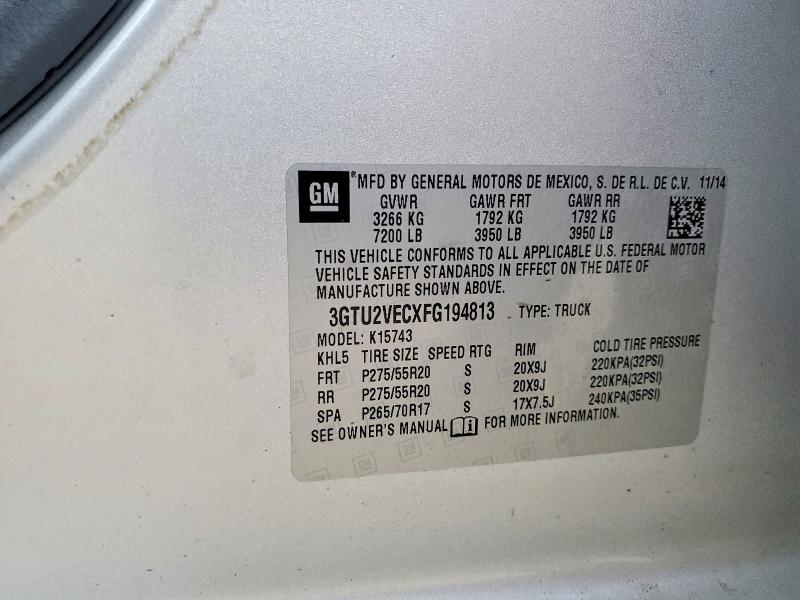 Aukcja sprzedaży 2015 Gmc Sierra, vin: 3GTU2VECXFG194813, numer aukcji: 72152705