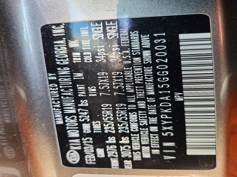 Aukcja sprzedaży 2016 Kia Sorento, vin: 5XYPKDA15GG020031, numer aukcji: 72778055