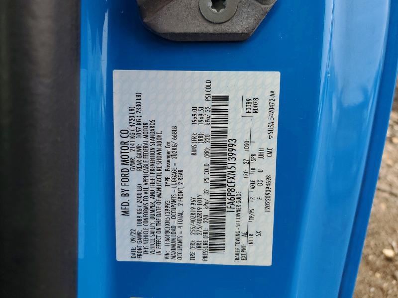 Продажа на аукционе авто 2022 Ford Mustang, vin: 1FA6P8CFXN5139993, номер лота: 98950525