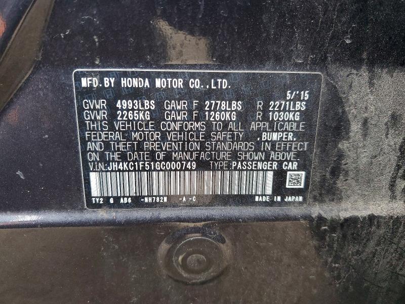Aukcja sprzedaży 2016 Acura Rlx Tech, vin: JH4KC1F51GC000749, numer aukcji: 98917245