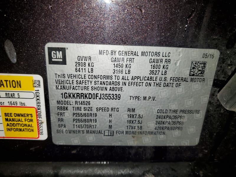2015 Gmc Acadia Slt მანქანა იყიდება აუქციონზე, vin: 1GKKRRKD0FJ355339, აუქციონის ნომერი: 99893065