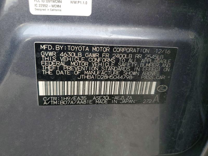 Продаж на аукціоні авто 2017 Lexus Is, vin: JTHBA1D28H5044798, номер лоту: 99698425