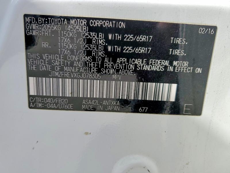 74762315 :رقم المزاد ، JTMZFREVXGJ078305 vin ، 2016 Toyota Rav4 مزاد بيع