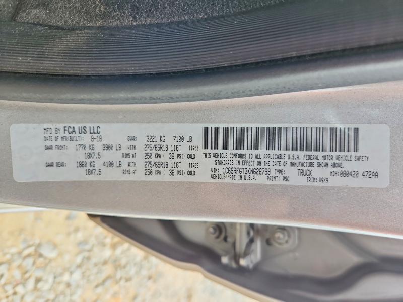 2019 Ram 1500 მანქანა იყიდება აუქციონზე, vin: 1C6SRFGT3KN626799, აუქციონის ნომერი: 72453145