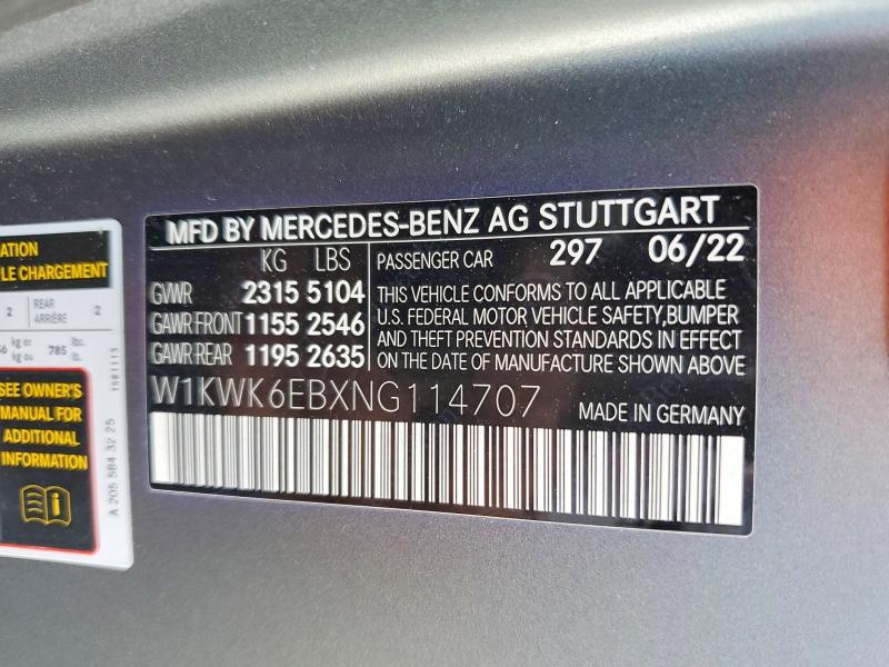 2022 Mercedes-benz C მანქანა იყიდება აუქციონზე, vin: W1KWK6EBXNG114707, აუქციონის ნომერი: 74785205