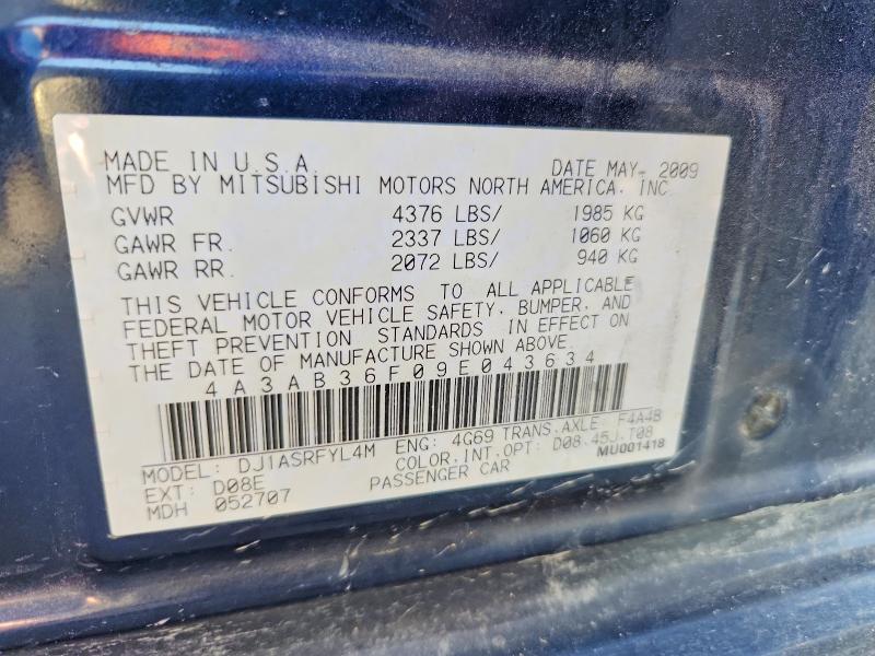 Продаж на аукціоні авто 2009 Mitsubishi Galant, vin: 4A3AB36F09E043634, номер лоту: 98398105