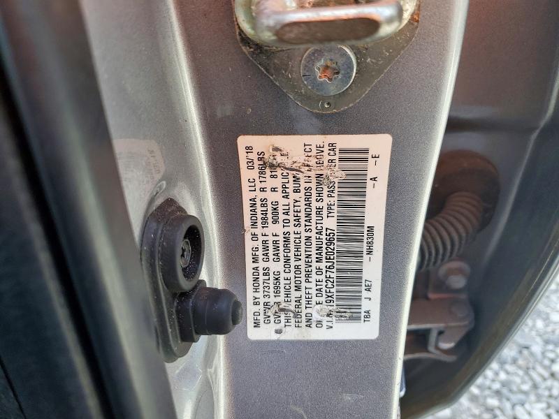 98045155 :رقم المزاد ، 19XFC2F76JE029657 vin ، 2018 Honda Civic مزاد بيع