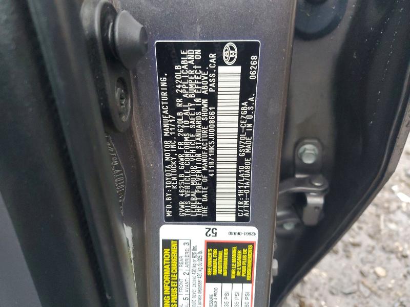 98327865 :رقم المزاد ، 4T1BZ1HK5JU008661 vin ، 2018 Toyota Camry مزاد بيع