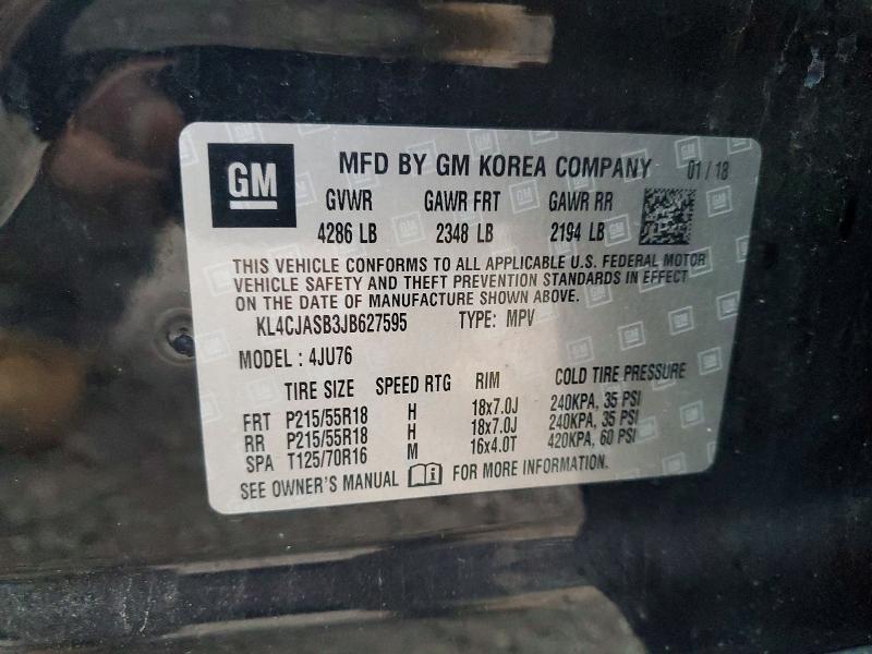 99526045 :رقم المزاد ، KL4CJASB3JB627595 vin ، 2018 Buick Encore مزاد بيع
