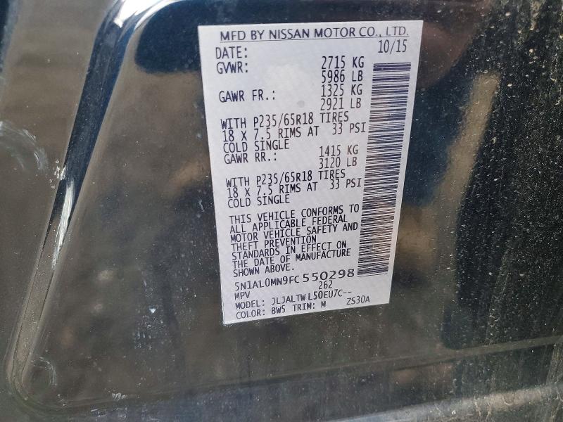 73672255 :رقم المزاد ، 5N1AL0MN9FC550298 vin ، 2015 Infiniti Qx60 مزاد بيع