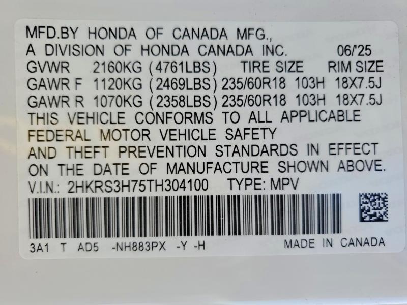 Продажа на аукционе авто 2026 Honda Cr-v Exl, vin: 2HKRS3H75TH304100, номер лота: 73668845