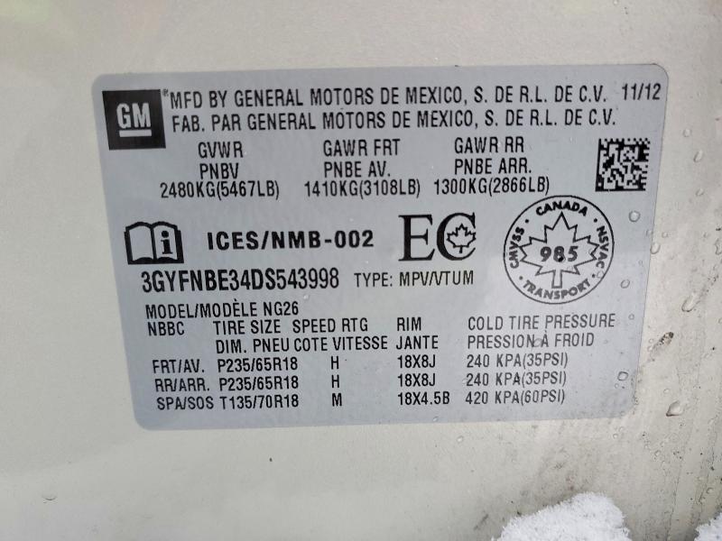 2013 Cadillac Srx მანქანა იყიდება აუქციონზე, vin: 3GYFNBE34DS543998, აუქციონის ნომერი: 72956155