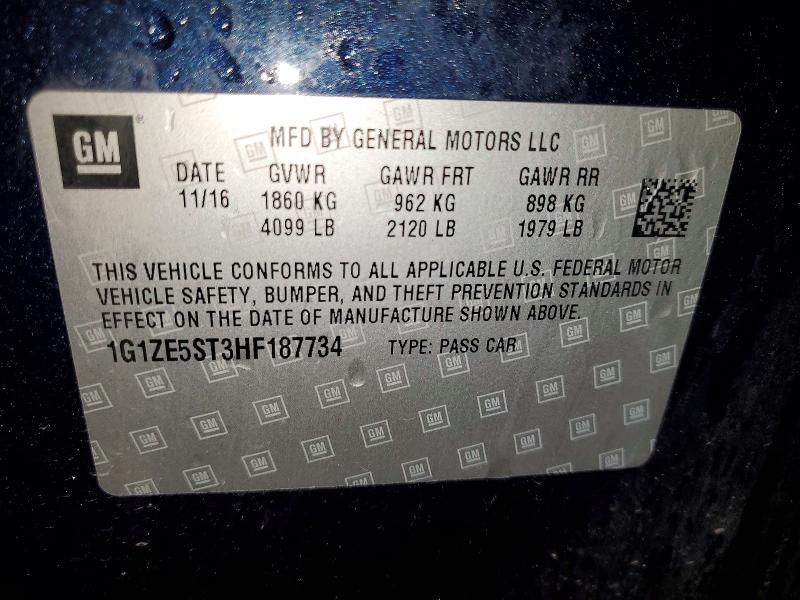 73738215 :رقم المزاد ، 1G1ZE5ST3HF187734 vin ، 2017 Chevrolet Malibu Lt مزاد بيع
