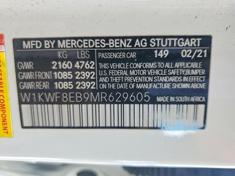 2021 Mercedes-benz C მანქანა იყიდება აუქციონზე, vin: W1KWF8EB9MR629605, აუქციონის ნომერი: 75404435