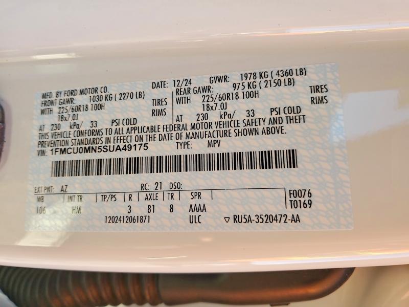 73302995 :رقم المزاد ، 1FMCU0MN5SUA49175 vin ، 2025 Ford Escape St مزاد بيع