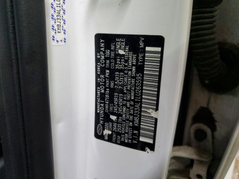2020 Hyundai Tucson მანქანა იყიდება აუქციონზე, vin: KM8J33AL1LU263595, აუქციონის ნომერი: 97367675