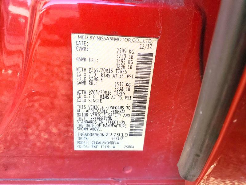 72362275 :رقم المزاد ، 1N6AD0ER6JN727919 vin ، 2018 Nissan Frontier مزاد بيع