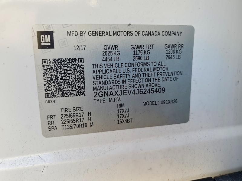 73247005 :رقم المزاد ، 2GNAXJEV4J6245409 vin ، 2018 Chevrolet Equinox مزاد بيع