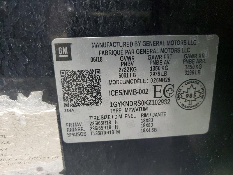 Aukcja sprzedaży 2019 Cadillac Xt5, vin: 1GYKNDRS0KZ102932, numer aukcji: 72875515