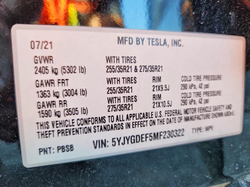 Продажа на аукционе авто 2021 Tesla Model Y, vin: 5YJYGDEF5MF230322, номер лота: 75090075