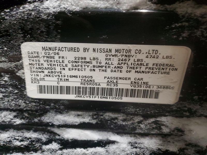 74755005 :رقم المزاد ، JNKCV51F16M610505 vin ، 2006 Infiniti G35 مزاد بيع