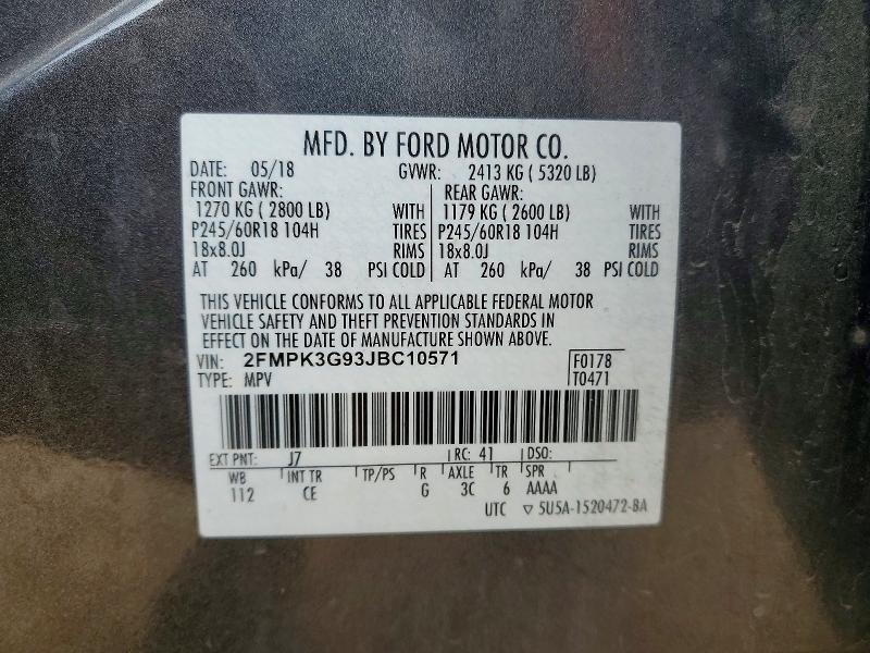 2018 Ford Edge მანქანა იყიდება აუქციონზე, vin: 2FMPK3G93JBC10571, აუქციონის ნომერი: 73611035