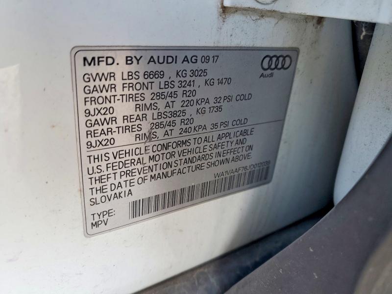 2018 Audi Q7 Prestig მანქანა იყიდება აუქციონზე, vin: WA1VAAF76JD012039, აუქციონის ნომერი: 98979315