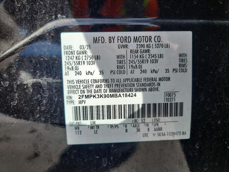 Продаж на аукціоні авто 2021 Ford Edge Titan, vin: 2FMPK3K90MBA18424, номер лоту: 72610335