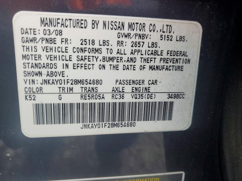 Aukcja sprzedaży 2008 Infiniti M35 Base, vin: JNKAY01F28M654680, numer aukcji: 74374985