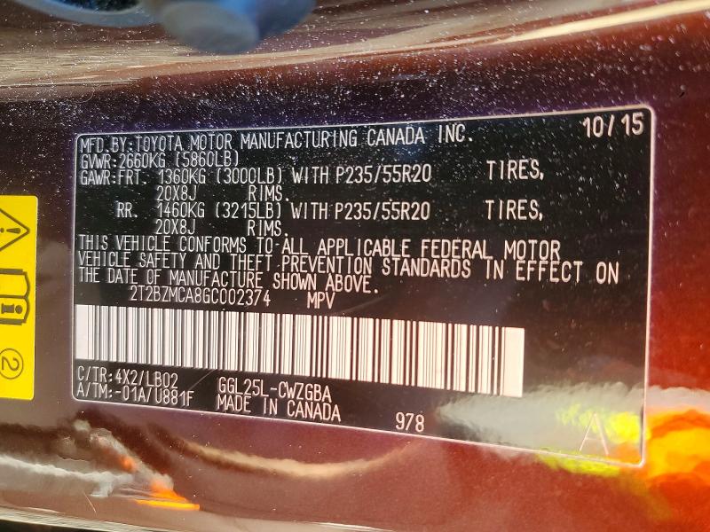 Aukcja sprzedaży 2016 Lexus Rx 350, vin: 2T2BZMCA8GC002374, numer aukcji: 98176995