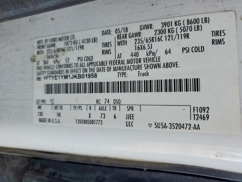 Aukcja sprzedaży 2018 Ford Transit, vin: 1FTYE1YM1JKB01958, numer aukcji: 73450555