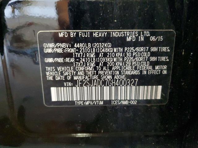 2016 Subaru Forester მანქანა იყიდება აუქციონზე, vin: JF2SJADC7GH400327, აუქციონის ნომერი: 72854565