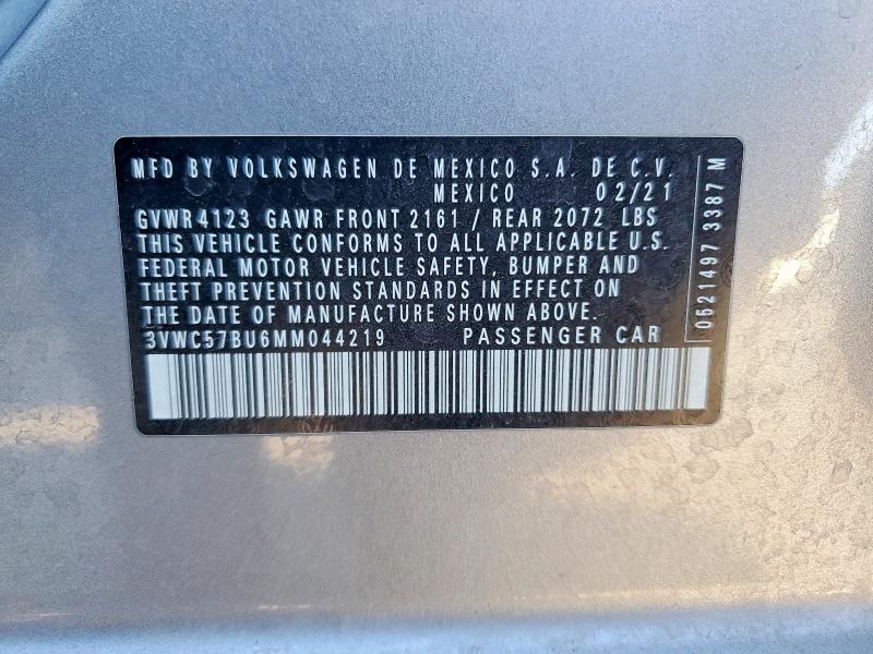 Продаж на аукціоні авто 2021 Volkswagen Jetta, vin: 3VWC57BU6MM044219, номер лоту: 74960145