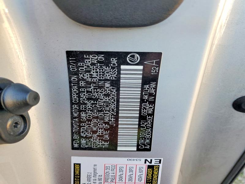 73937375 :رقم المزاد ، JTHFF2C28B2520647 vin ، 2010 Lexus Is 250c مزاد بيع