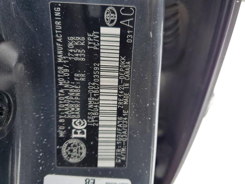 2011 Toyota Corolla Ba მანქანა იყიდება აუქციონზე, vin: 2T1BU4EE1BC703592, აუქციონის ნომერი: 74056715