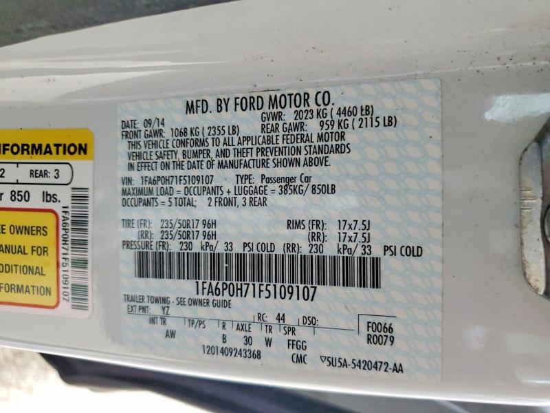Aukcja sprzedaży 2015 Ford Fusion, vin: 1FA6P0H71F5109107, numer aukcji: 72630115