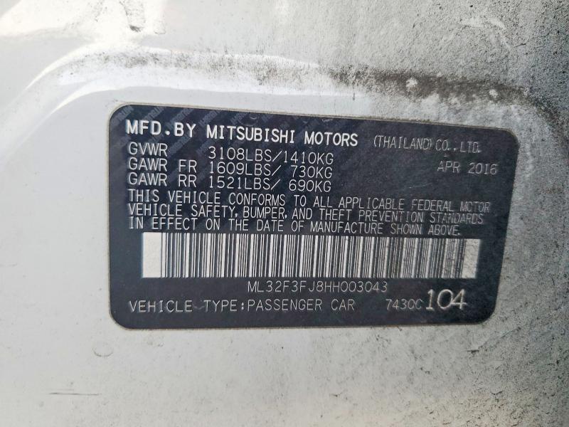 Продаж на аукціоні авто 2017 Mitsubishi Mirage, vin: ML32F3FJ8HH003043, номер лоту: 72694165