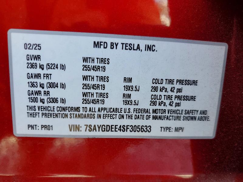 2025 Tesla Model Y მანქანა იყიდება აუქციონზე, vin: 7SAYGDEE4SF305633, აუქციონის ნომერი: 99070955