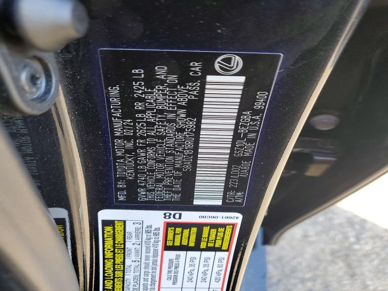 73426375 :رقم المزاد ، 58ADZ1B18RU175982 vin ، 2024 Lexus Es 350 Bas مزاد بيع