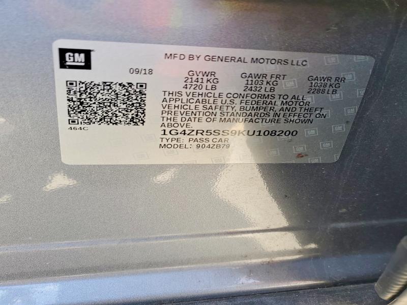 74361705 :رقم المزاد ، 1G4ZR5SS9KU108200 vin ، 2019 Buick Lacrosse مزاد بيع