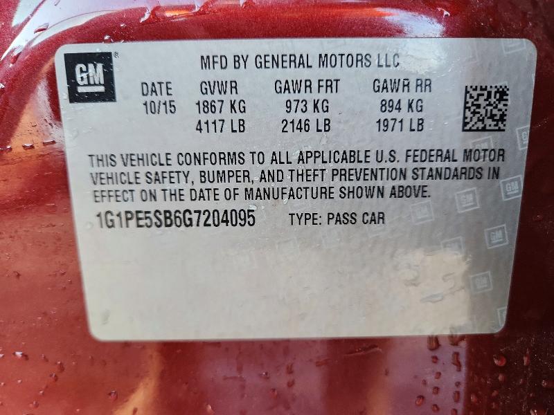 99258845 :رقم المزاد ، 1G1PE5SB6G7204095 vin ، 2016 Chevrolet Cruze Limited مزاد بيع
