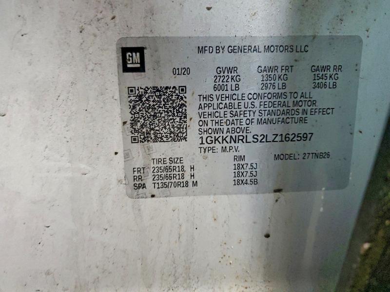 99936625 :رقم المزاد ، 1GKKNRLS2LZ162597 vin ، 2020 Gmc Acadia مزاد بيع