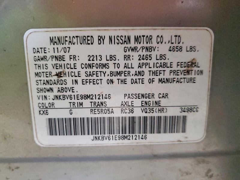 Aukcja sprzedaży 2008 Infiniti G35, vin: JNKBV61E98M212146, numer aukcji: 99901705