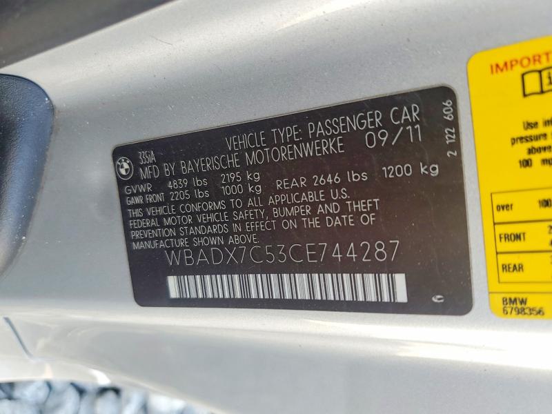 Aukcja sprzedaży 2012 Bmw 335, vin: WBADX7C53CE744287, numer aukcji: 74739095