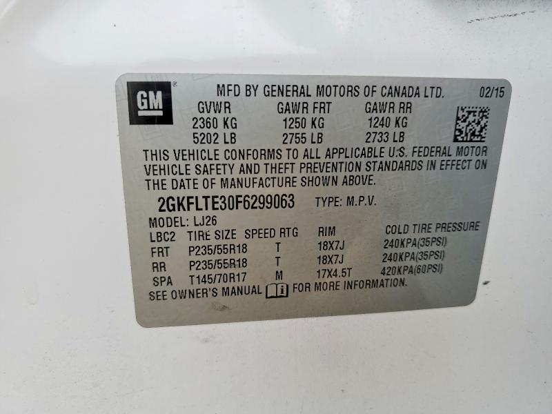 2015 Gmc Terrain მანქანა იყიდება აუქციონზე, vin: 2GKFLTE30F6299063, აუქციონის ნომერი: 73549895